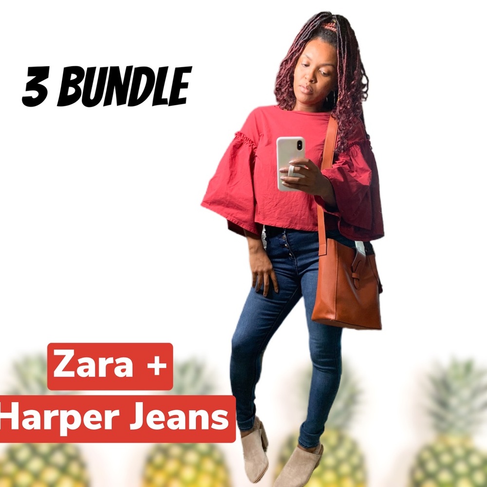 STYLED Zara Wide Sleeve Crop Harper Jeans Bag S 27
